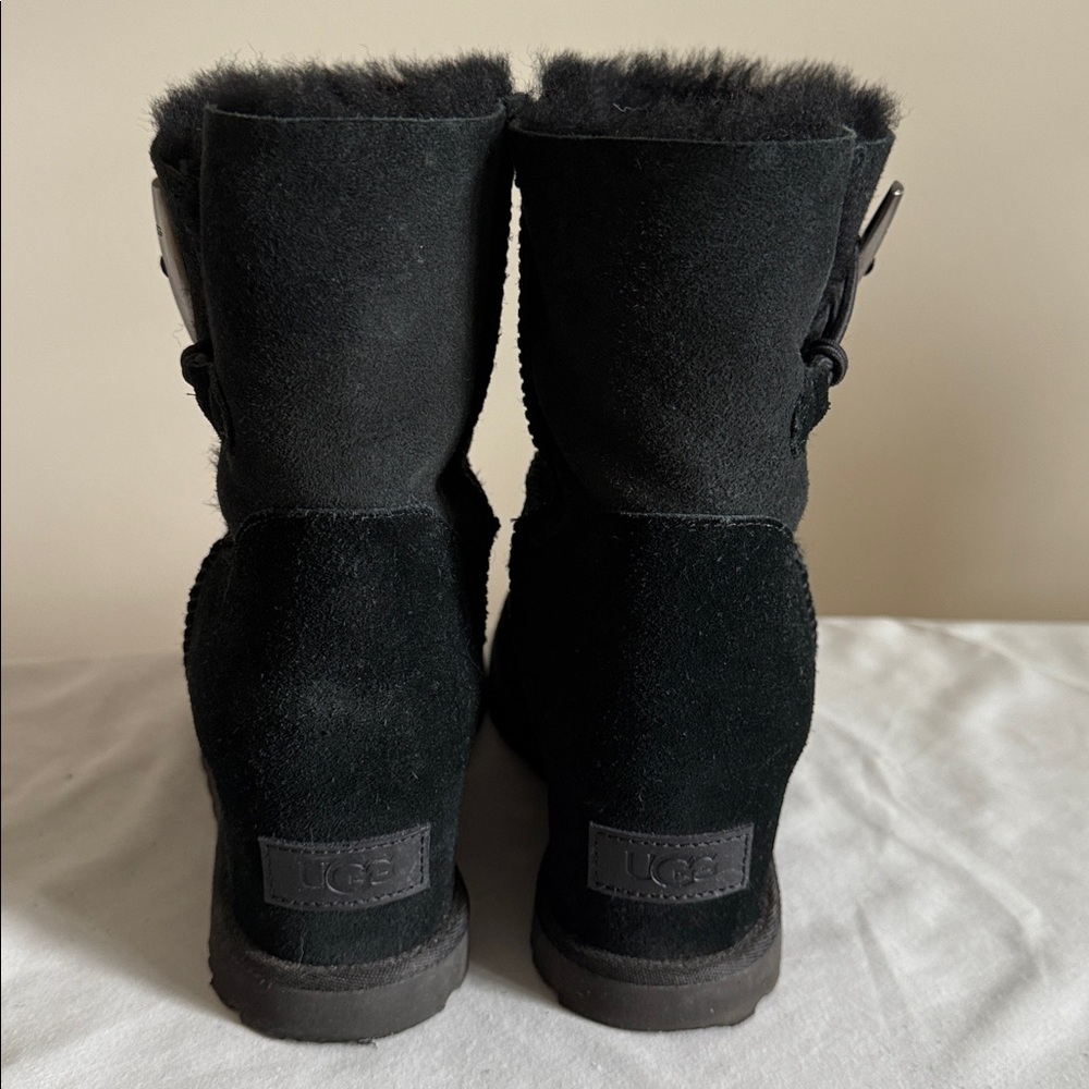 UGG Black Suede Winter Boots wedge - Picture 4 of 6